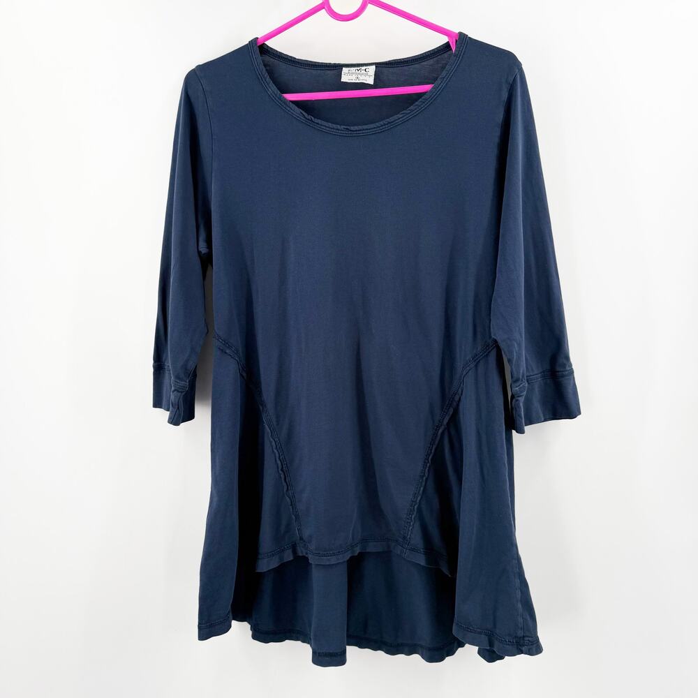 CMC Color Me Cotton Tunic Top Womens Small Lagenlook Artsy USA Blue 100% Cotton